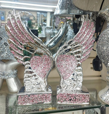 DEENZ Pink Crushed Diamond Sparkly Pair Wings Angel Decoration from B&Q