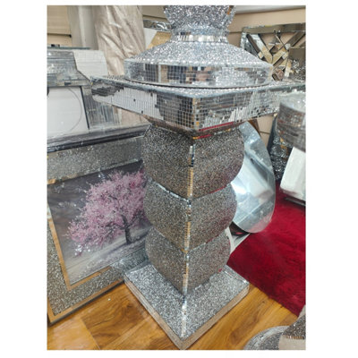 B&Q -  Silver Side Table Crushed Diamond Glitter Mirrored End Table F095