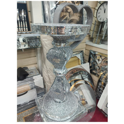 B&Q -  Silver Side Table Crushed Diamond Glitter Mirrored End Table F097