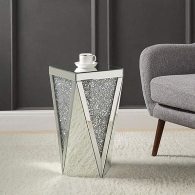 B&Q -  Diamond Shape Side Table Crushed Glass Mirrored Side Table Living Room Elegant Living Room Furniture 30X60 Cm
