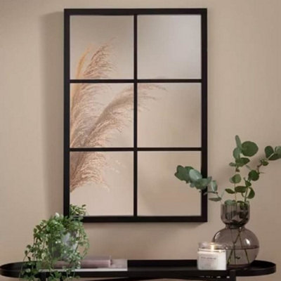 Deenz Window Style Wall Mirror Durable Frame Indoor/outdoor Living Collection Rectangular Wall Mirror 50X76Cm (Black) from B&Q