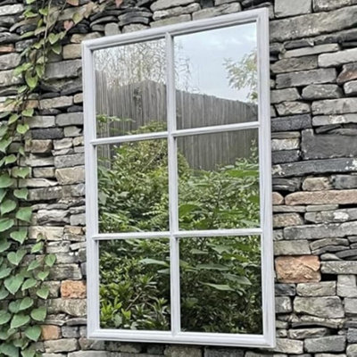 Deenz Window Style Wall Mirror Durable Frame Indoor/outdoor Living Collection Rectangular Wall Mirror 50X76Cm (White) from B&Q