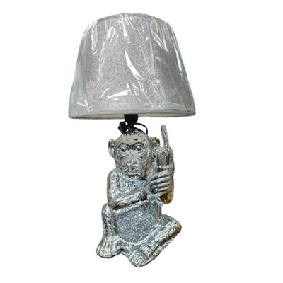 DEENZ Monkey Table Lamp With Shade Crushed Jewel Romany Diamante Silver from B&Q