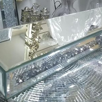 B&Q -  2X Mirrored Crushed Diamond Floating Wall Mounted Shelf Glitz Sparkle 60Cm Home Decorative Living Room