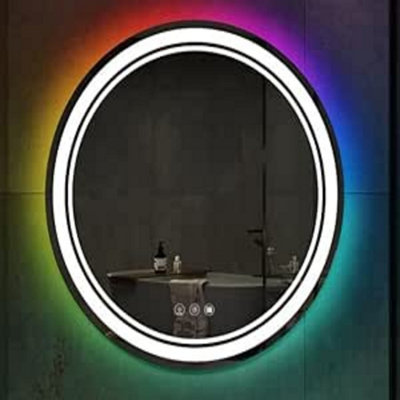 Deenz 60X60 Cm Dual Led Round Lighted Bathroom Wall Mirror Multi Colors Light Touch Switch With Fog Pad Illuminated Backlit from B&Q