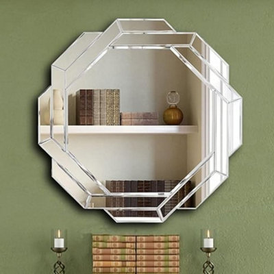 Deenz Large 60X60 Round Silver Dual Octagonal Wall Mirror Wall Hanging Ornament Stylish Home Decor Bedroom from B&Q