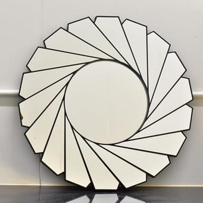 Deenz Large Wall Mirror Art Deco Frame Round Swivel Style Wall Mirror Glass 61Cm Swirl Design Home Decor (Black) from B&Q