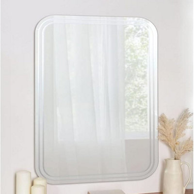 Deenz 90X60Cm Etched Curved Wall Mirror Bathroom Mirror Wall Mounted Frameless Contemporary Curved Bevelled Edges from B&Q