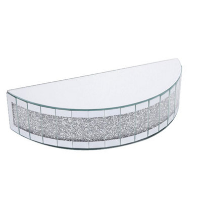 Deenz Half Moon Mirrored Wall Shelf With Crystal Band 38 X 8.5 Cm Glass Display Shelf With Crushed Diamond Design from B&Q