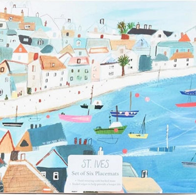 Deenz St Ives Set Of 6 Placemats Cork-Backed Coasters Sealed Edges StylishTrendy Everyday Beautiful Print from B&Q