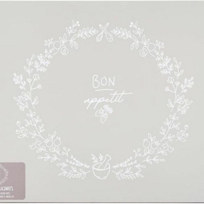 Deenz Set Of 6 Bon Appetit Placemats Grey Stylish And Functional With Sealed Edges Cork-Backed To Protect Surfaces from B&Q