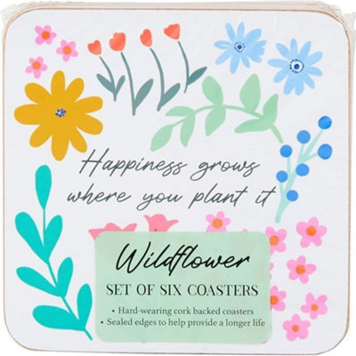 Deenz Set Of 6 Wildflower Coasters White Stylish Set With Beautiful Design Perfect For Everyday Use from B&Q