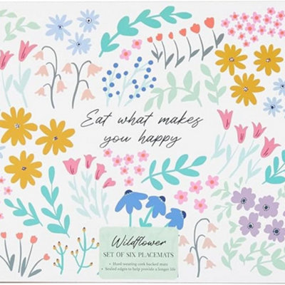 Deenz Set Of 6 Wildflower Placemats White Stylish Set With Beautiful Design Perfect For Everyday Use from B&Q