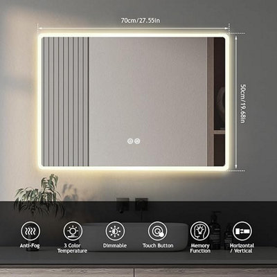 Deenz 50X70Cm Led Bathroom Mirror Wall Mount Dimmer Backlit Anti Fog 3 Color Tones Rectangular Bluetooth Speakers from B&Q