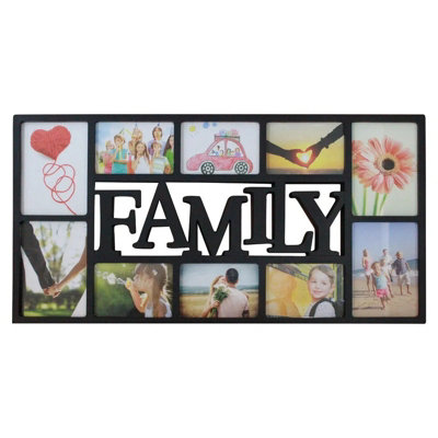 Deenz Black Family Collage Photo Frame 10 Photos Modern Wall Decor 36X73Cm Plastic Family Text from B&Q
