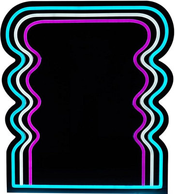 B&Q -  Attractive Bright Neon Lighted Pop Multicolours Unique Wavy Finish Silhouette Blue- Purple Mirror Usb-Powered 45X40.2X1.9 Cm