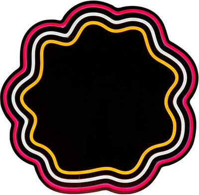 B&Q -  Attractive Bright Neon Lighted Pop Multicolours Wavy Flower Finish Silhouette Mirror Usb-Powered YellowPink 45X44X1.9 Cm