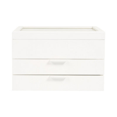 Deenz Large Jewellery Box White Mdf-Glass Construction Multi-Compartment Ample Storage Space Fabric Organising Dresser 23X20X15 Cm from B&Q