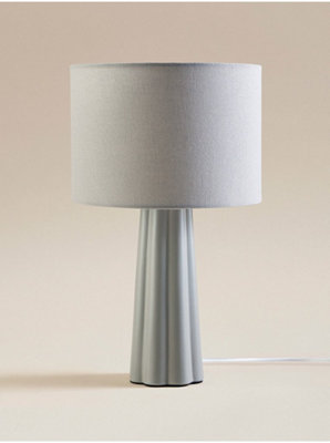Deenz Ceramic Large Table Lamp Triangle/cone Ribbed Base Matching Drum Linen Detail Fabric Shade Brighten Home Light Grey 35X21 Cm from B&Q