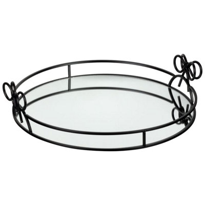 Deenz Decorative Tray Black Bow Design Mirrored Reflecting Surface Elegant Vanity Organiser Coffee Table Accent Trinket Dish from B&Q