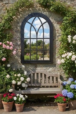 Deenz Arched Window Style Soho Mirror Gothic Design Black Plastic Frame Wall Mounted Indoor/outdoor Elegant Hallway Deco 73X48X2Cm from B&Q