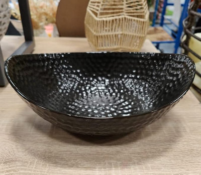 Deenz Oval Shape Black Ceramic Fruit Bowl Matt Finish Dining Table Home Déco Storage Display Kitchen Organiser Gift 29.5X24X11.5Cm from B&Q