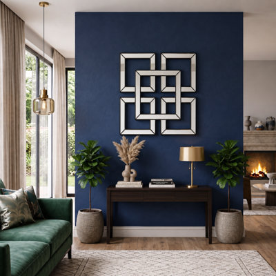 B&Q -  Black Square ArtDeco Style Mirrored Wall Art Living Room Hanging Furniture Décoration Elegant Plastic Frame 40Cm Dia .