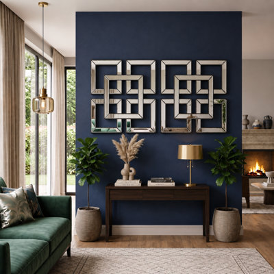 B&Q -  Pack Of 2 Black Square Art-Deco Style Mirrored Wall Art Living Room Hanging Furniture Décoration Elegant Plastic Frame 40Cm