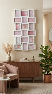 B&Q -  White 18 Multi-Opening New Design 2 Border Lining 6X4'' Photo Frame Collage Wall Plastic Home Décor Picture Display 102X53Cm