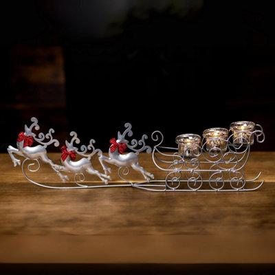  - Silver Reindeer & Sleigh Tealight Candle Holder