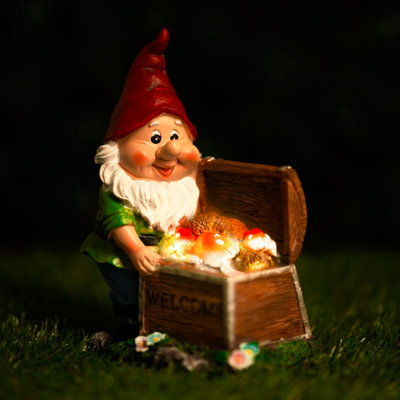  - Marco Paul  Solar Led Garden Gnome Treasure Chest Ornament