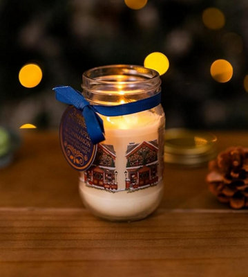 Christmas Candle In Glass Jar Spiced Apple And CinnamonWax Pillar Candles Scented FlameChristmas Decorations from B&Q