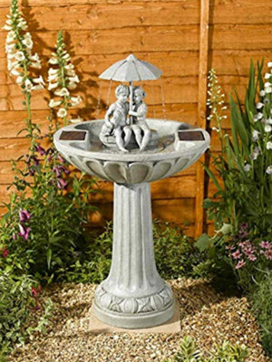 Marco Paul Solar Powered Garden Water Feature Fountains With Statues Of Girl & Boy from B&Q
