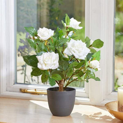 Marco Paul 40Cm Artificial Rose Plant White In Plant Pot from B&Q
