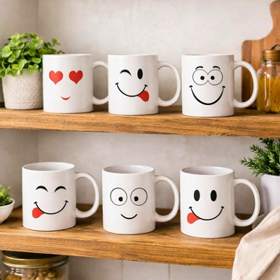 6Pc Ceramic Mug Set With Emoji Faces from B&Q