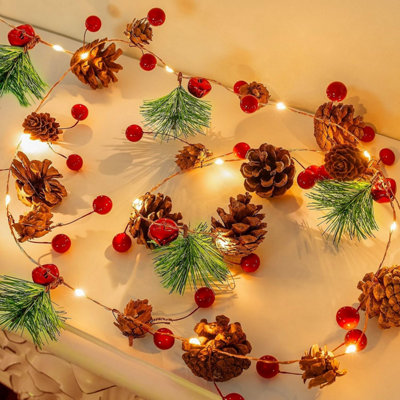  - Marco Paul 7Ft Pre-Lit Berry & Acorn Garland
