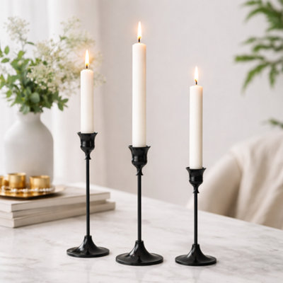 Marco Paul 3Pc Dinner Candle Holder Wit Candles SetBlack from B&Q