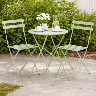 Sage Green 3 Piece Folding Metal Outdoor Bistro Set