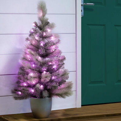 B&Q -  The Pre-Lit Potted 3Ft/90Cm Silver Majestic Pine TreePink Leds