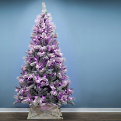 Christmas Tree World The Pre-Lit 7Ft/210Cm Silver Majestic Dew Pine TreePink Led Lights from B&Q