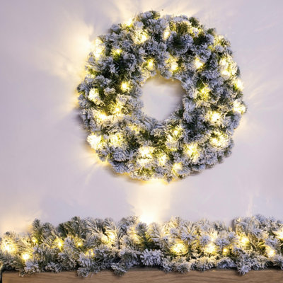 Christmas Tree World 60Cm Pre-Lit Flocked Extra Thick Arbor Vitae Wreath from B&Q