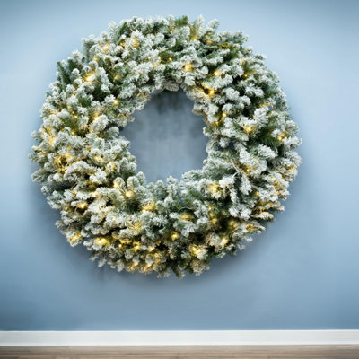 Christmas Tree World 150Cm Pre-Lit Flocked Extra Thick Arbor Vitae Wreath from B&Q