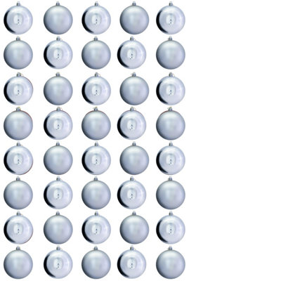 B&Q -  8Cm Silver Bauble Set Shiny/matt (40 Pc)