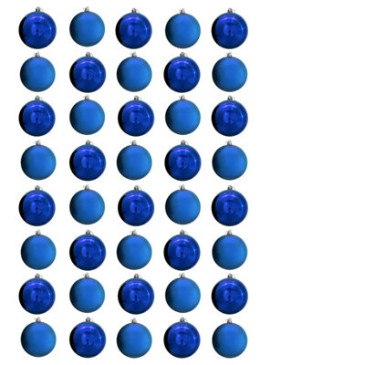 B&Q -  8Cm Blue Bauble Set Shiny/matt (40 Pc)