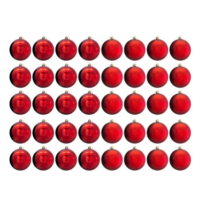 B&Q -  8Cm Red Bauble Set Shiny/matt (40 Pc)