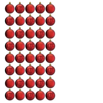 B&Q -  10Cm Red Bauble Set Shiny/matt (40 Pc)