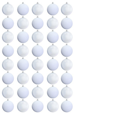 B&Q -  8Cm White Bauble Set Shiny/matt (40 Pc)