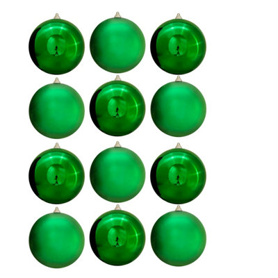B&Q -  20Cm Green Bauble Set Shiny/matt (12 Pc)