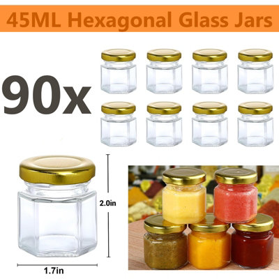 ATEK 45Ml Hexagonal Glass Jars Airtight Lids Pack Of 90 Reusable Preserving Storage Jar Jams Dry Foods Nuts Honey Baby Foods Crafts from B&Q