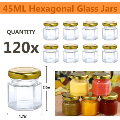 ATEK 45Ml Hexagonal Glass Jars Airtight Lids Pack Of 120 Reusable Preserving Storage Jar Jams Dry Foods Nuts Honey Baby Foods Crafts from B&Q